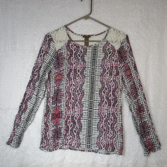 Copper Key Floral Sz Small BOHO Multicolor Shear Long Sleeve Blouse Top Shirt - Picture 8 of 8